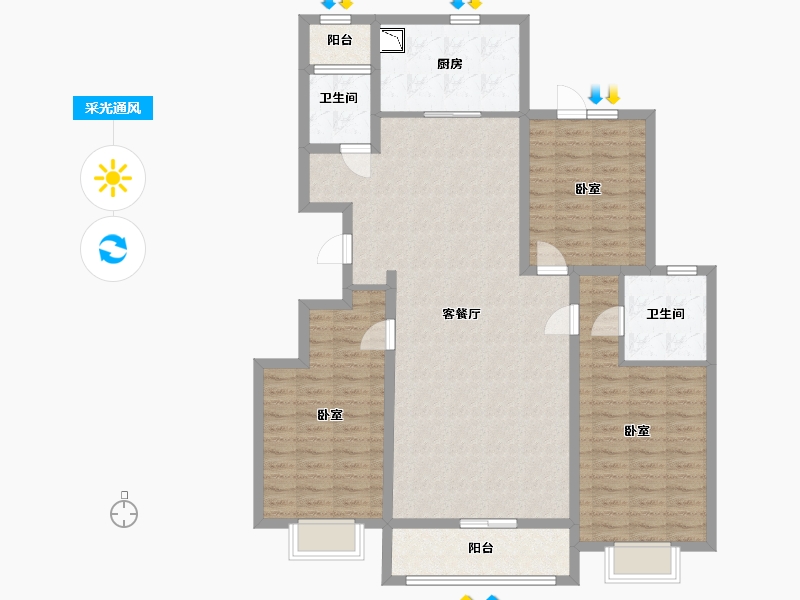 山西省-太原市-德元府-120.50-户型库-采光通风