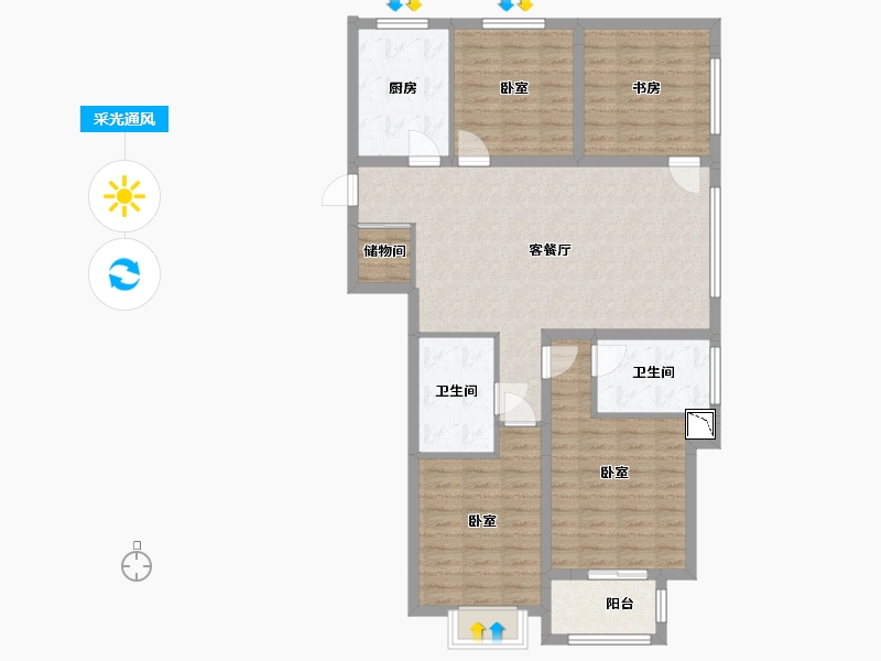 山西省-太原市-融创太原府-105.40-户型库-采光通风