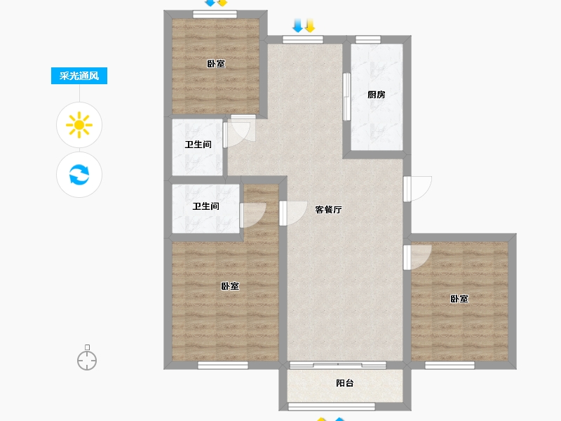 山西省-太原市-东润国际4期-86.56-户型库-采光通风