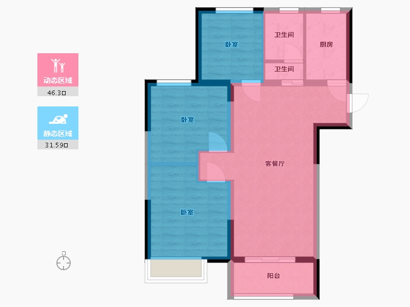 河北省-沧州市-保利花园-69.50-户型库-动静分区