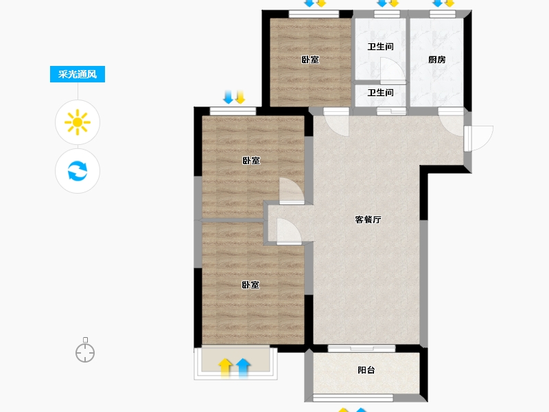 河北省-沧州市-保利花园-69.50-户型库-采光通风