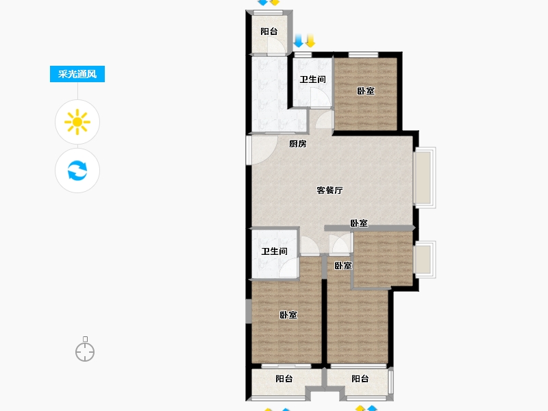 山西省-太原市-太原恒大金碧天下-118.58-户型库-采光通风