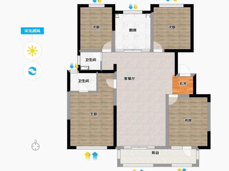 河北省-唐山市-万科南湖春晓-124.35-户型库-采光通风