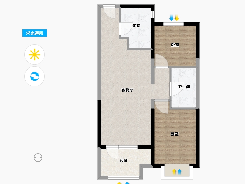 河北省-廊坊市-大运河孔雀城时代锦悦-66.00-户型库-采光通风