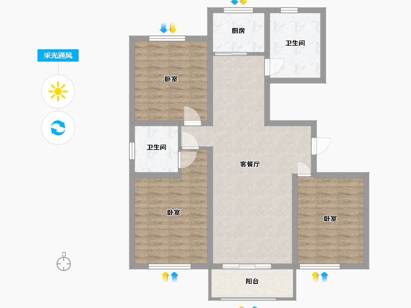 河北省-沧州市-润森紫御府-96.01-户型库-采光通风