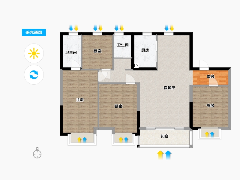 山西省-太原市-碧桂园凤麟府-104.64-户型库-采光通风