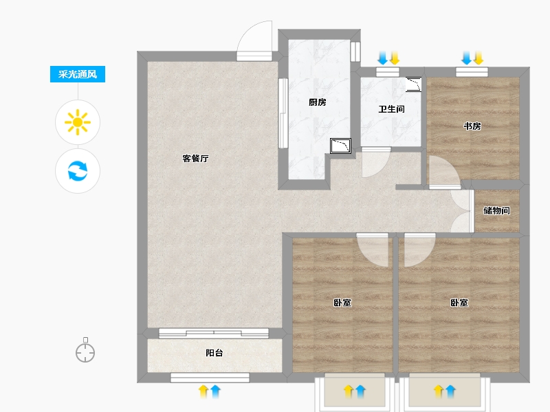 山西省-太原市-保利壹号公馆四期-66.94-户型库-采光通风