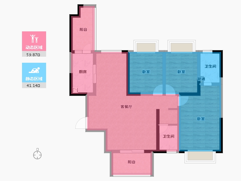 四川省-成都市-宇顺花与城-88.47-户型库-动静分区