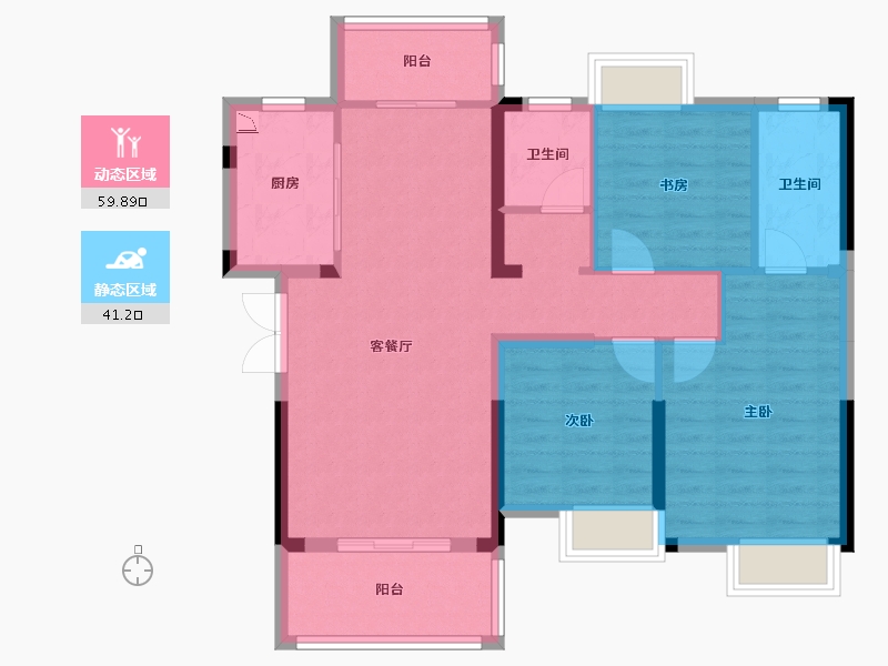 湖北省-宜昌市-一品江山-90.66-户型库-动静分区