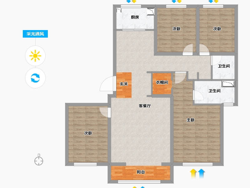 河北省-唐山市-融创唐庭壹号-121.17-户型库-采光通风