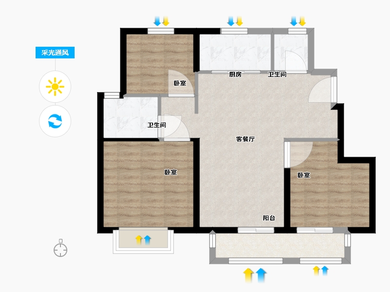 河北省-廊坊市-华润凯旋门-78.00-户型库-采光通风