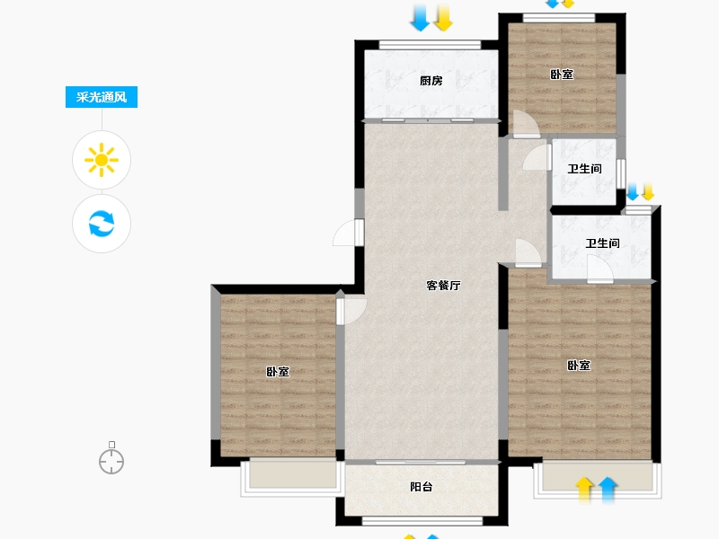 河北省-沧州市-保利花园-106.14-户型库-采光通风