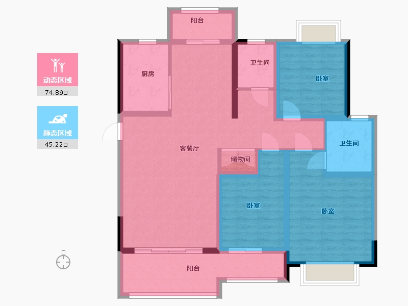 四川省-成都市-城投伊顿小镇二期望江阁-107.32-户型库-动静分区