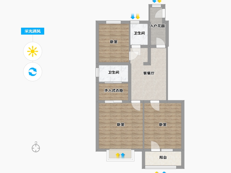 河北省-沧州市-建新梧桐墅-70.40-户型库-采光通风