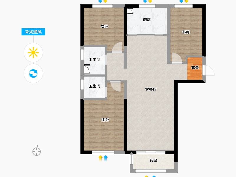 河北省-唐山市-万科南湖春晓-86.35-户型库-采光通风