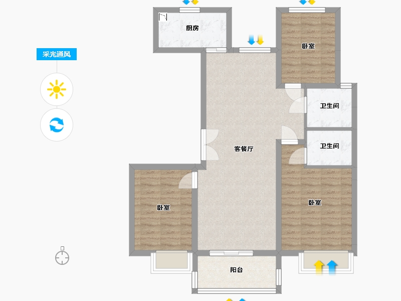 河北省-沧州市-荣盛锦绣学府-90.54-户型库-采光通风