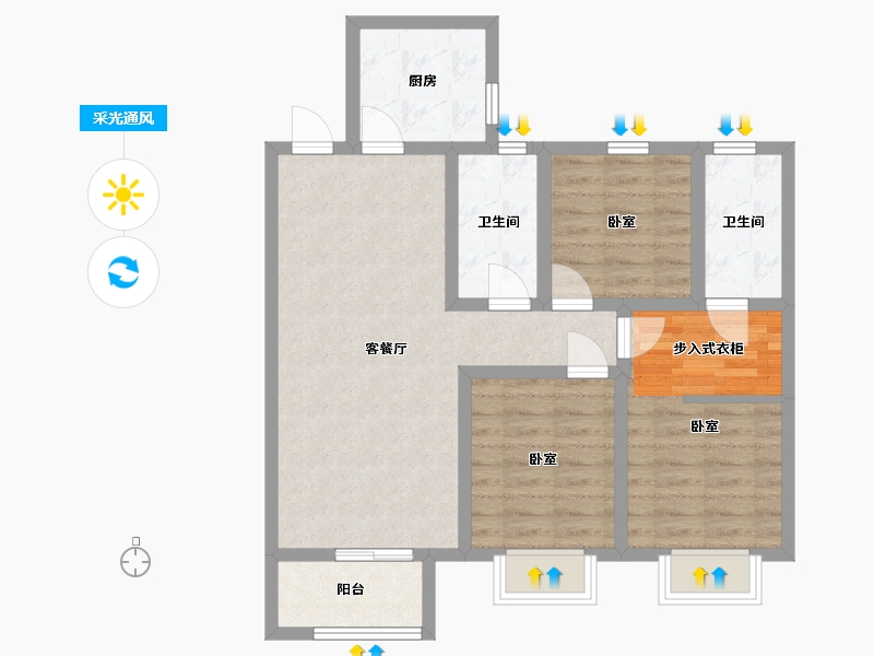 山西省-太原市-红星·紫御半山-77.11-户型库-采光通风