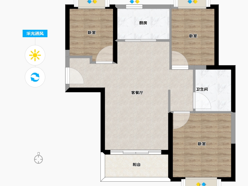 河北省-邯郸市-恒大翡翠御庭-74.00-户型库-采光通风