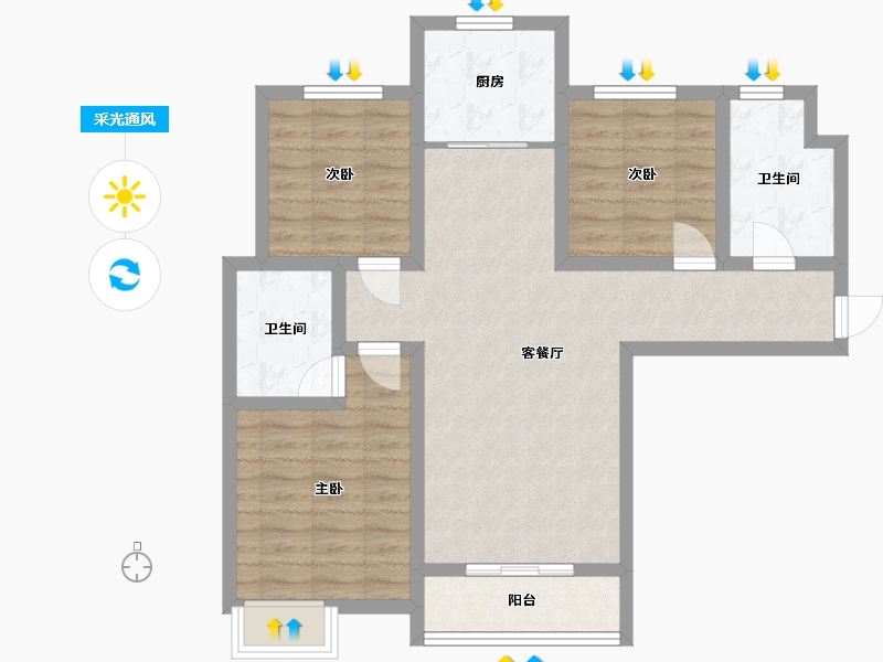 河北省-邯郸市-中船·汉光华府-82.20-户型库-采光通风