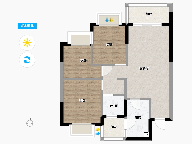 贵州省-贵阳市-贵阳恒大观山学府-61.74-户型库-采光通风