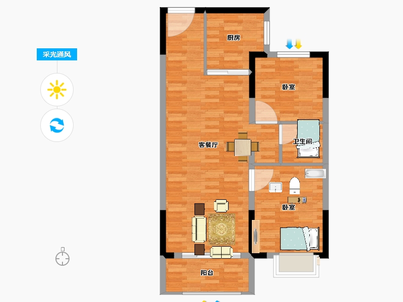 河北省-保定市-碧桂园天境-70.40-户型库-采光通风