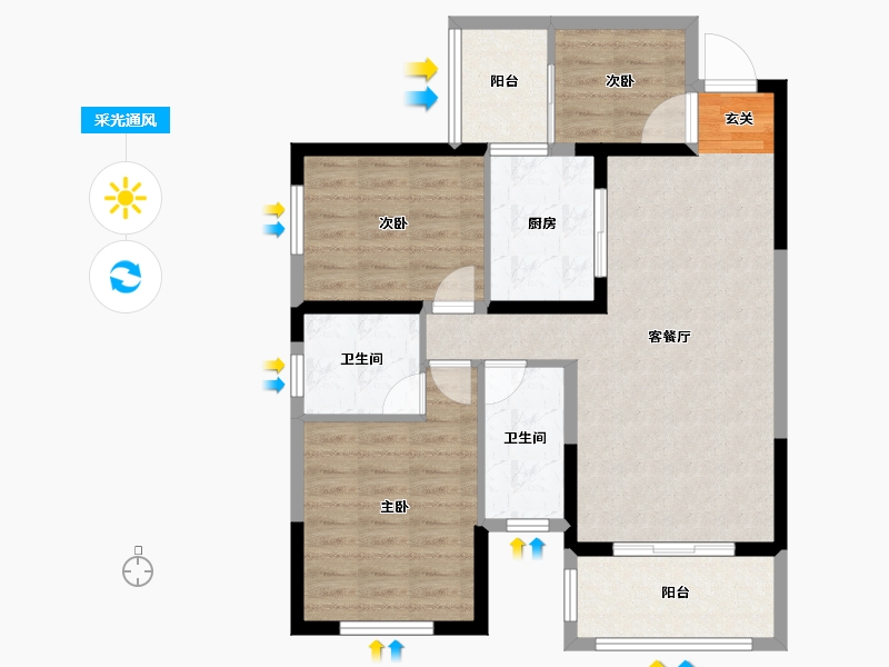 四川省-成都市-瀚城绿洲-84.33-户型库-采光通风