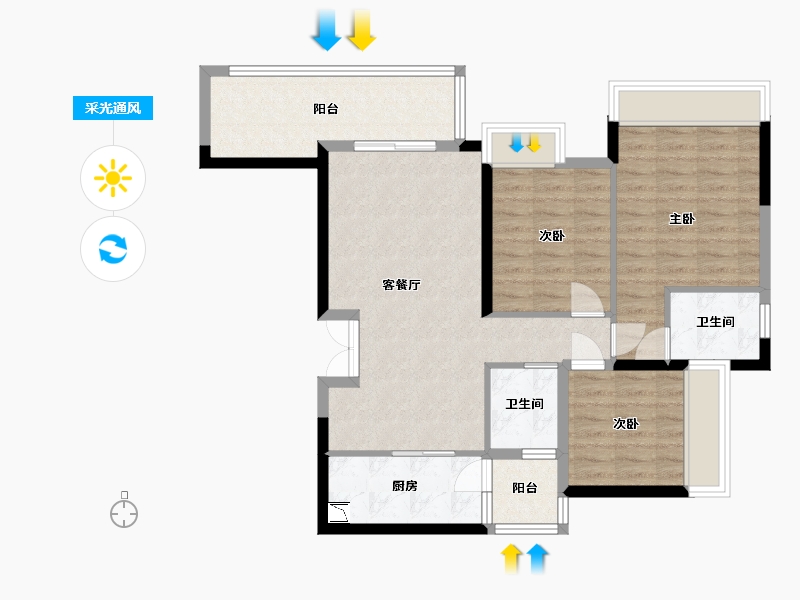 贵州省-贵阳市-云城中心-86.87-户型库-采光通风