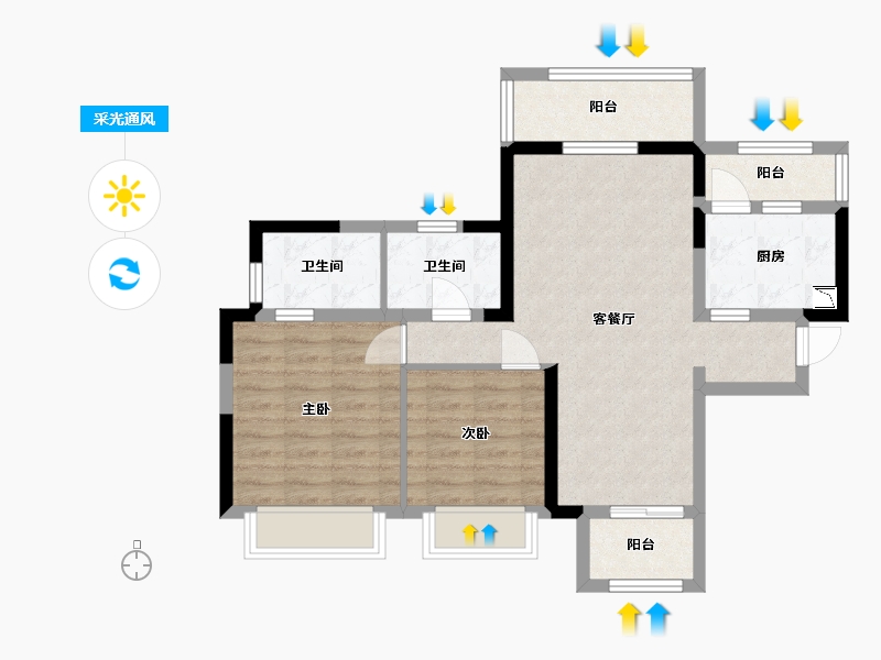 贵州省-贵阳市-云城中心-72.82-户型库-采光通风