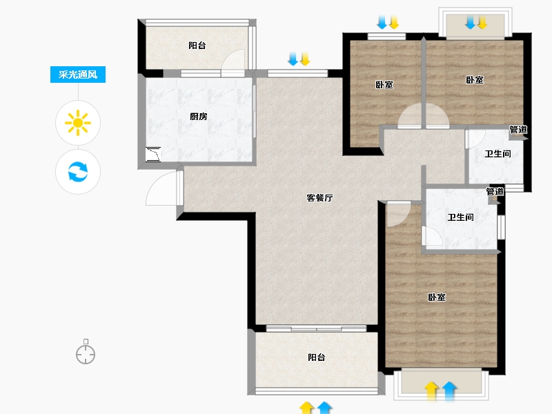 河北省-邯郸市-恒大御景半岛-103.00-户型库-采光通风