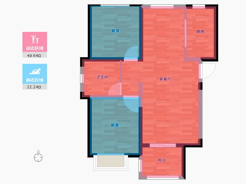 河北省-保定市-宏伟山水城四期御湖温莎-64.26-户型库-动静分区