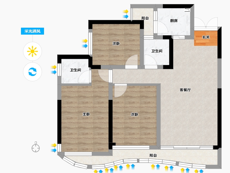 四川省-成都市-天府云城C区-75.60-户型库-采光通风