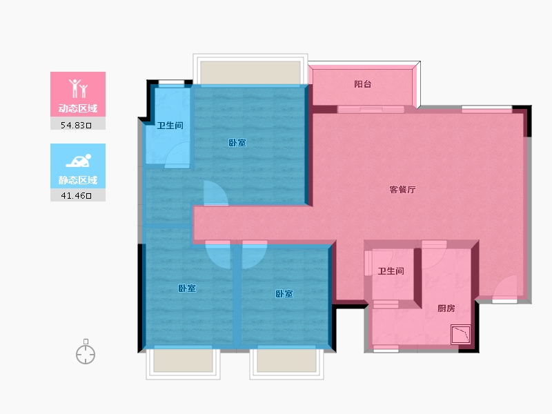 四川省-成都市-首钢蓉璟台花园-84.70-户型库-动静分区