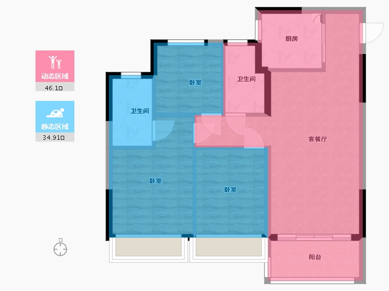 浙江省-嘉兴市-龙光•玖台花苑-72.65-户型库-动静分区