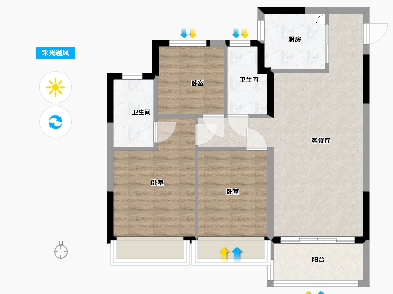 浙江省-嘉兴市-龙光•玖台花苑-72.65-户型库-采光通风