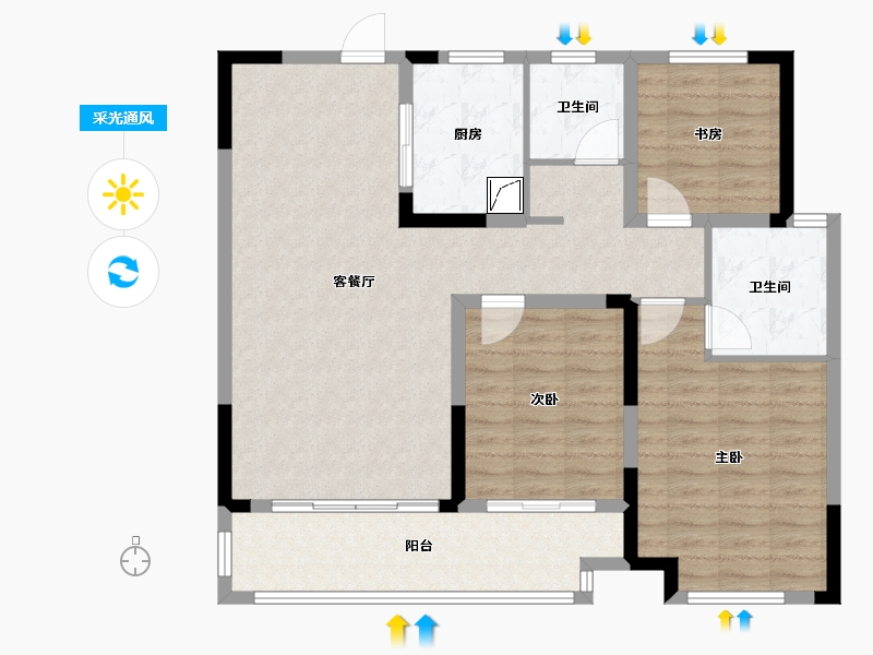 河南省-商丘市-上海公馆樾府-103.00-户型库-采光通风