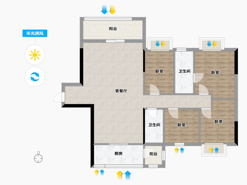 广东省-梅州市-兴宁胜雄花园-103.39-户型库-采光通风