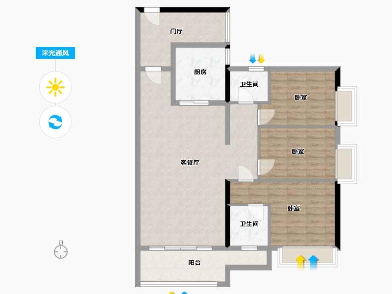 广东省-梅州市-龙腾一品-102.85-户型库-采光通风