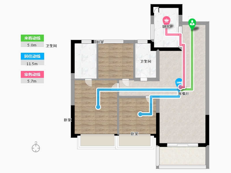 浙江省-嘉兴市-龙光•玖台花苑-71.00-户型库-动静线