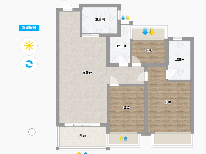 浙江省-嘉兴市-中天·钱塘玥-70.99-户型库-采光通风