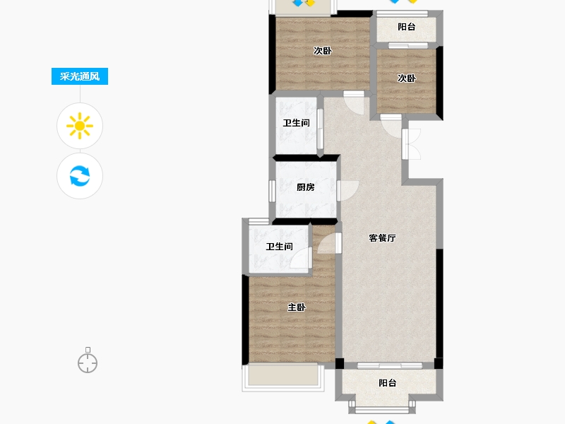 陕西省-咸阳市-奥园枫丹名郡-80.67-户型库-采光通风