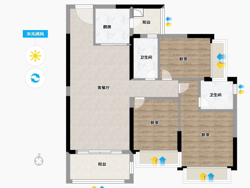 广东省-广州市-敏捷绿湖首府-85.99-户型库-采光通风