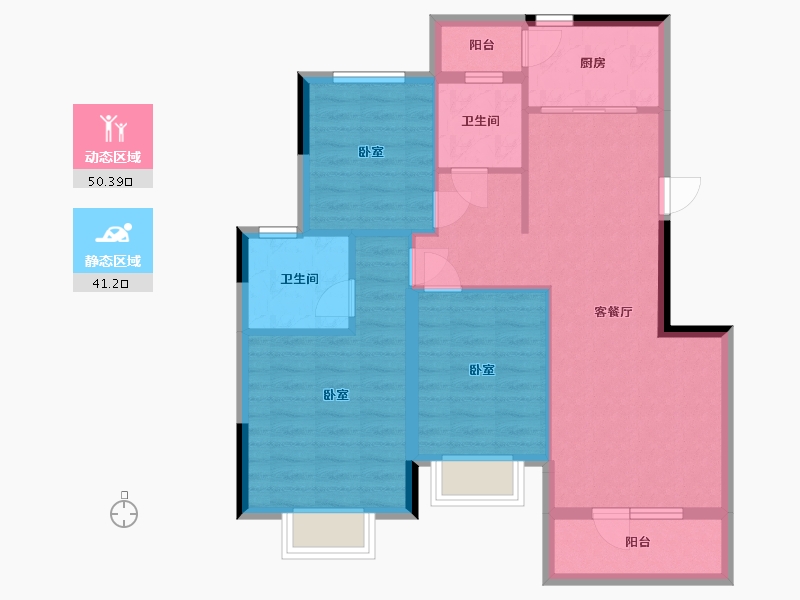 湖北省-武汉市-远洋世界3期悦璟湾-82.00-户型库-动静分区