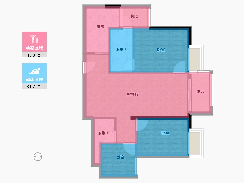 广东省-佛山市-桂南星晴公馆-66.90-户型库-动静分区