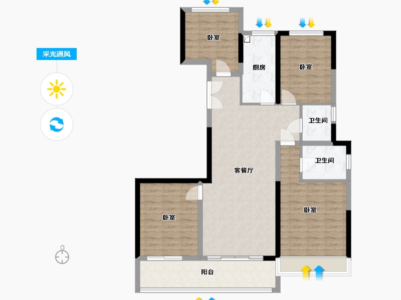 浙江省-温州市-乐清雍华园-106.01-户型库-采光通风