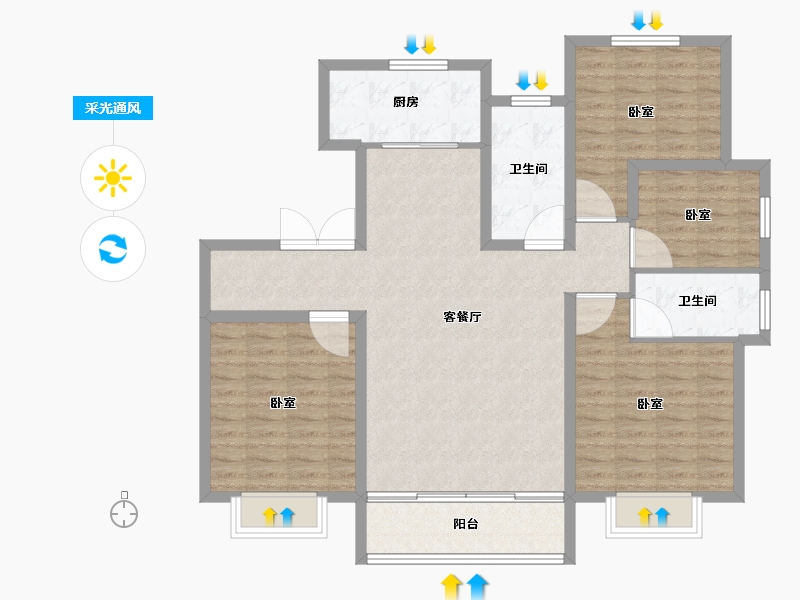 山东省-淄博市-美力理想城-111.20-户型库-采光通风