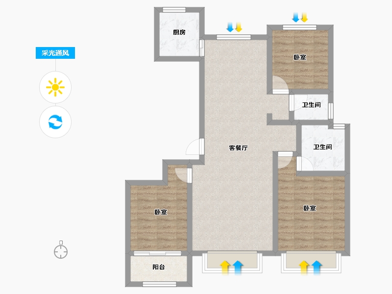 山东省-淄博市-东岳熙园-85.65-户型库-采光通风