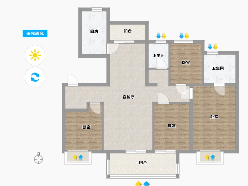 江苏省-苏州市-万科碧桂园-104.00-户型库-采光通风