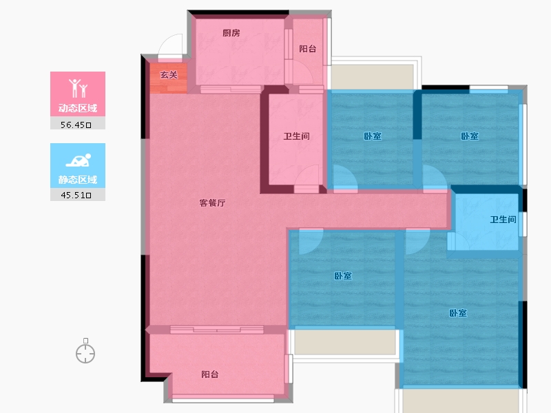 湖南省-衡阳市-中房·美丽白沙-89.80-户型库-动静分区