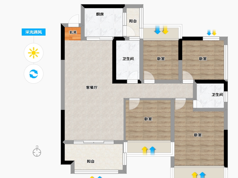 湖南省-衡阳市-中房·美丽白沙-89.80-户型库-采光通风