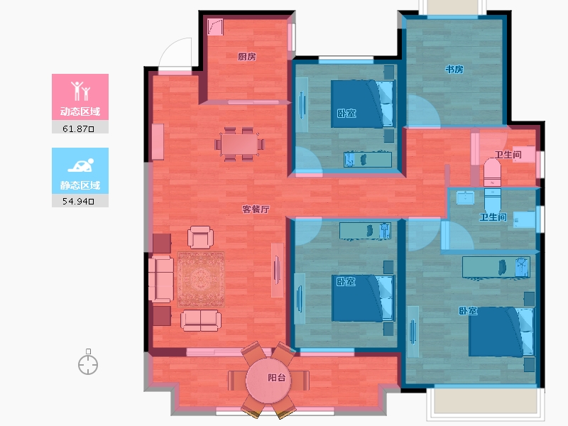 江苏省-宿迁市-华鸿中梁万珑府-104.00-户型库-动静分区